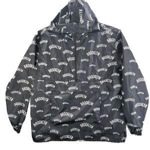 Brooklyn Nets Jacket Black Mens XL Windbreaker Pullover Hoodie Lightweight NBA‎